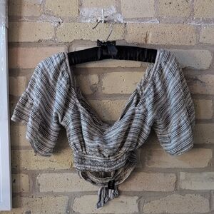 MINKPINK Black and Gray Striped Blouse